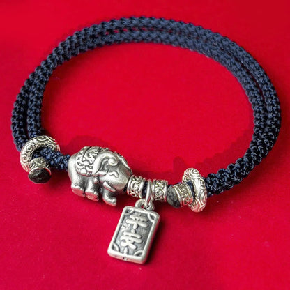 Buddha Stones 925 Sterling Silber Elefant Sicher und Wohl Amulett Charm Stärke Armband 