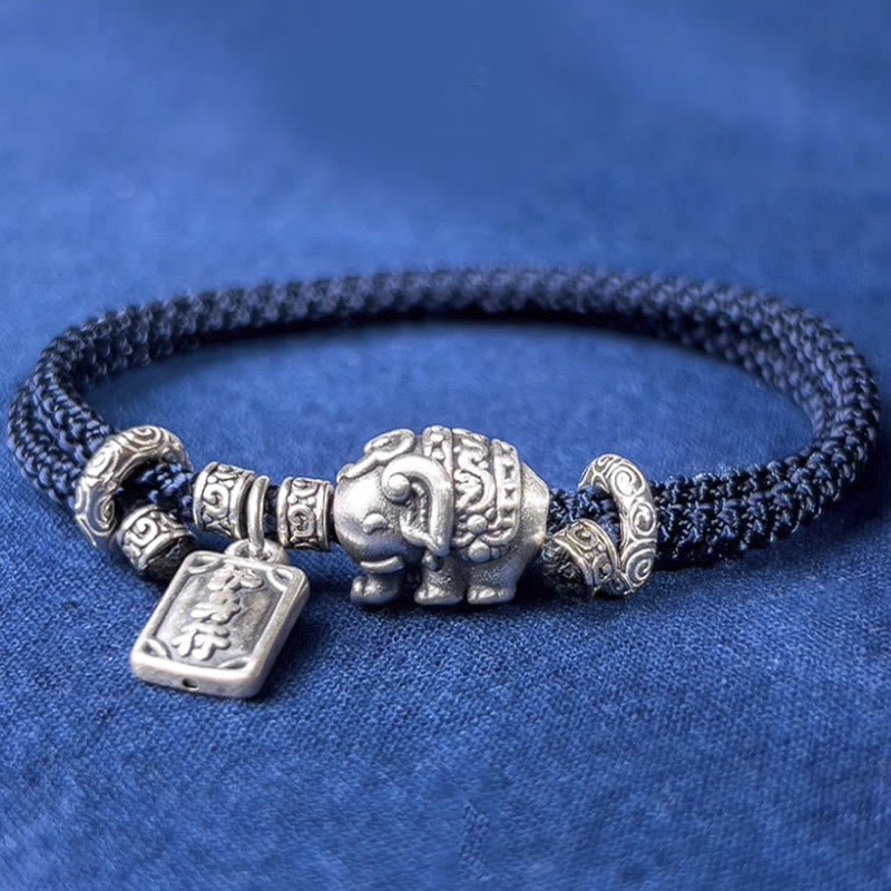 Buddha Stones 925 Sterling Silber Elefant Sicher und Wohl Amulett Charm Stärke Armband 