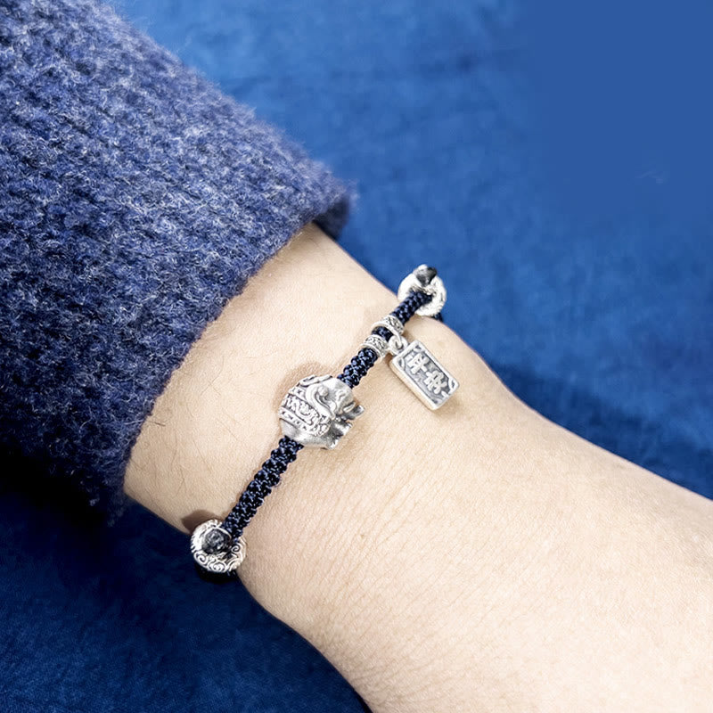 Buddha Stones 925 Sterling Silber Elefant Sicher und Wohl Amulett Charm Stärke Armband 