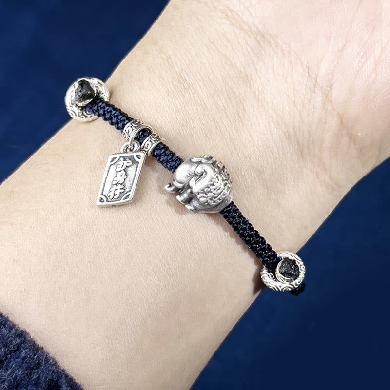 Buddha Stones 925 Sterling Silber Elefant Sicher und Wohl Amulett Charm Stärke Armband 