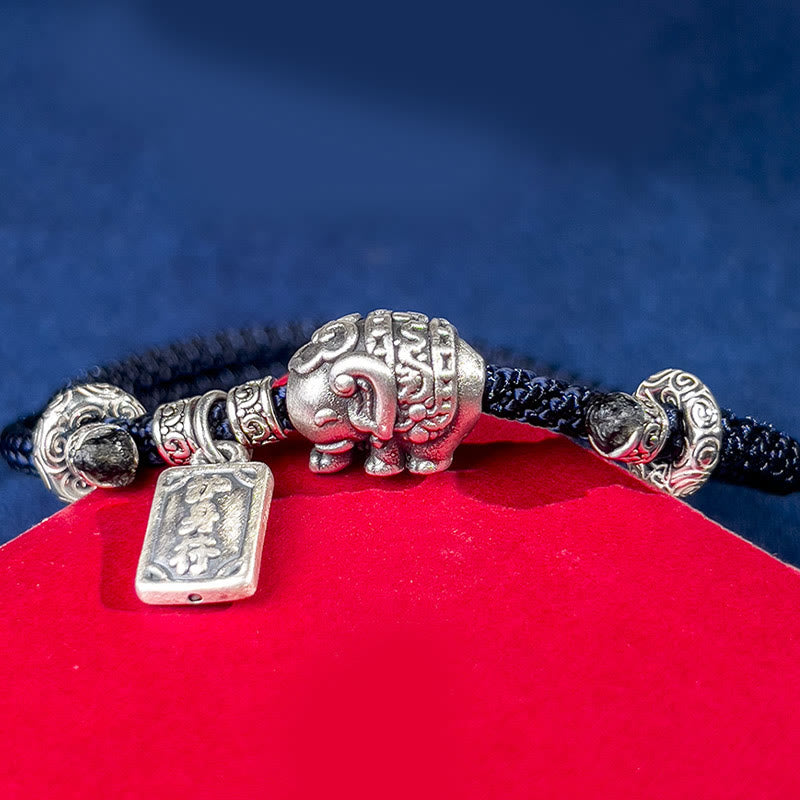 Buddha Stones 925 Sterling Silber Elefant Sicher und Wohl Amulett Charm Stärke Armband 