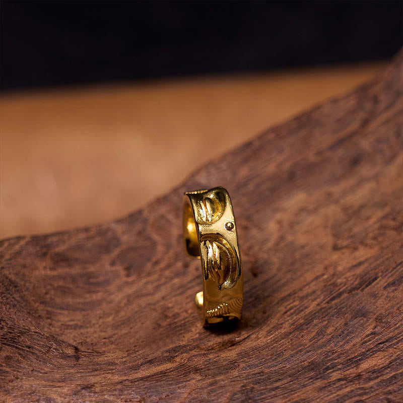 Buddha Stones Golden Meditation Buddha Serenity Copper Adjustable Ring
