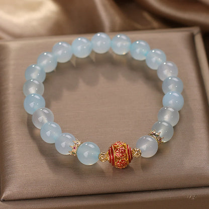 Bracelet de guérison en perles de fleurs d'aigue-marine naturelles de Bouddha Stones