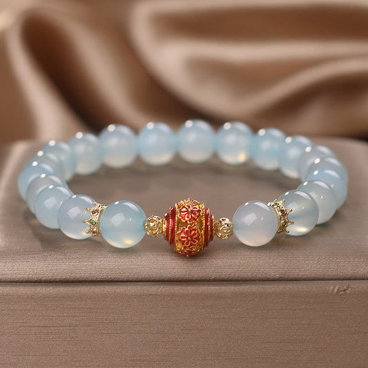 Buddha Stones Natürliches Aquamarin-Blumenperlen-Heilarmband