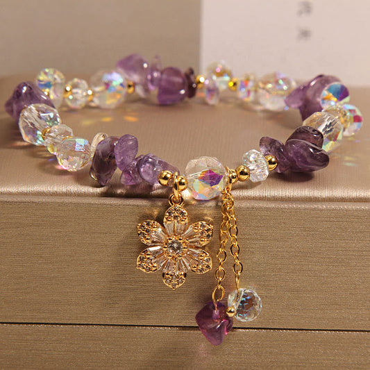 Buddha-Steine ​​Amethyst Citrin Weiß Kristall Zirkon Blume Spirituelle Heilung Armband 