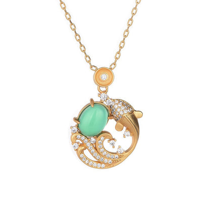 Collier pendentif en calcédoine verte et pierre de Bouddha, symbole de la force du poisson koï 