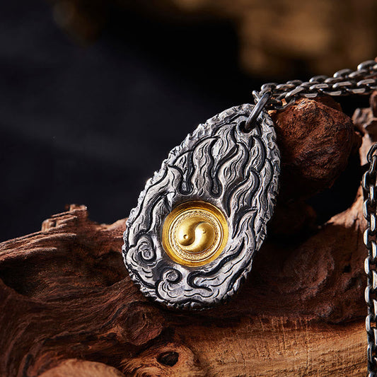 Buddha Stones 999 Sterling Silber 999 Gold Tai Chi Yin Yang Halskette Anhänger