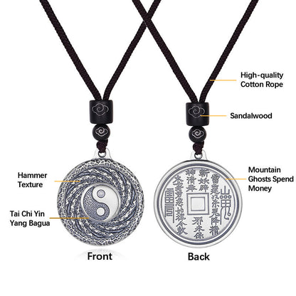 Collier pendentif en argent sterling 999 avec pierres de Bouddha, motif Tai Chi, Yin Yang, Bagua, fantômes des montagnes, pour dépenser de l'argent