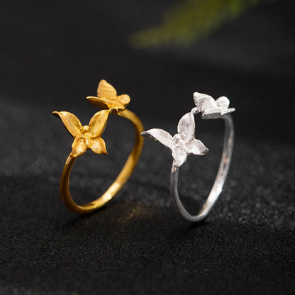 Bague papillon en argent sterling 925 avec pierres de Bouddha