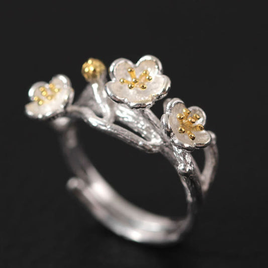 Buddha Stones 925 Sterling Silber Pflaumen-Bossom-Calm-Ring