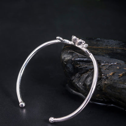 Bracelet jonc porte-bonheur en argent sterling 925 avec pierres de Bouddha et fleurs de cerisier