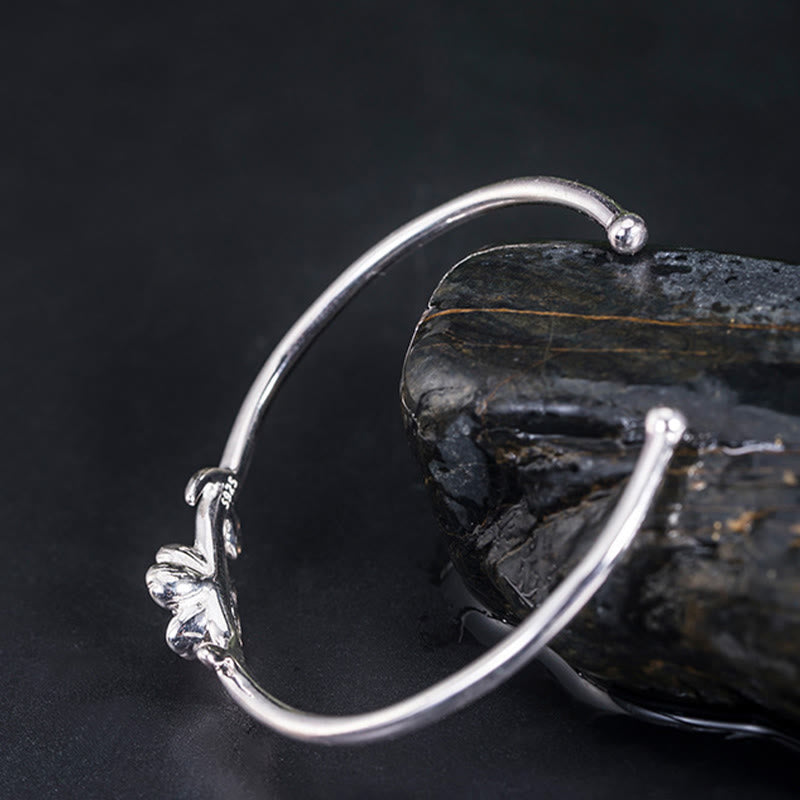 Bracelet jonc porte-bonheur en argent sterling 925 avec pierres de Bouddha et fleurs de cerisier