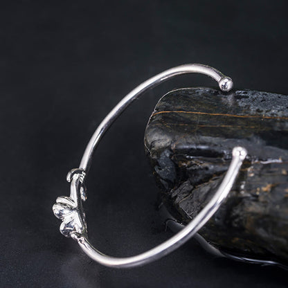 Bracelet jonc porte-bonheur en argent sterling 925 avec pierres de Bouddha et fleurs de cerisier