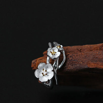Bague d'équilibre en argent sterling 925 avec pierres de Bouddha et pomme de prunier