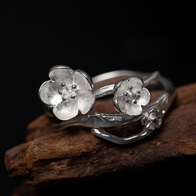 Bague d'équilibre en argent sterling 925 avec pierres de Bouddha et pomme de prunier