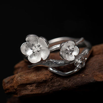 Bague d'équilibre en argent sterling 925 avec pierres de Bouddha et pomme de prunier