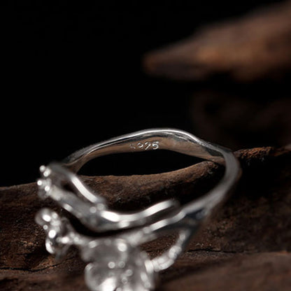 Bague d'équilibre en argent sterling 925 avec pierres de Bouddha et pomme de prunier