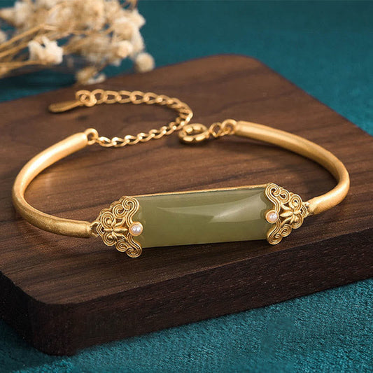 Buddha Stones Hetian Jade 24 Karat vergoldet Glücksarmband Armreif