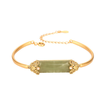 Buddha Stones Hetian Jade 24 Karat vergoldet Glücksarmband Armreif