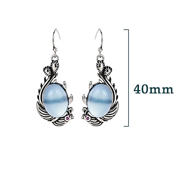 Boucles d'oreilles en argent sterling 925 avec pierres de Bouddha et calcédoine bleue, poisson koï, équilibre et vitalité