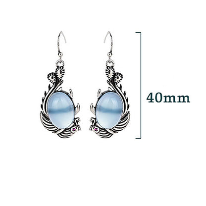 Boucles d'oreilles en argent sterling 925 avec pierres de Bouddha et calcédoine bleue, poisson koï, équilibre et vitalité