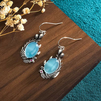 Boucles d'oreilles en argent sterling 925 avec pierres de Bouddha et calcédoine bleue, poisson koï, équilibre et vitalité