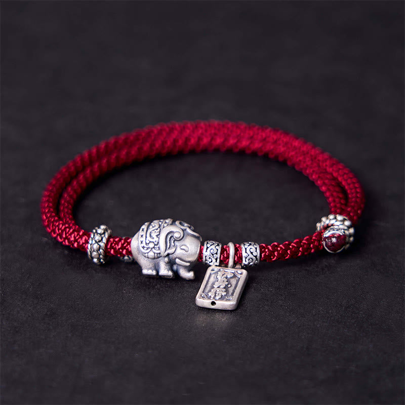 Buddha Stones 925 Sterling Silber Elefant Sicher und Wohl Amulett Charm Stärke Armband 