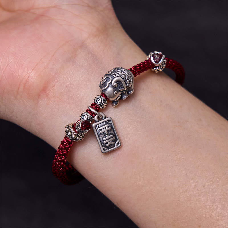 Buddha Stones 925 Sterling Silber Elefant Sicher und Wohl Amulett Charm Stärke Armband 