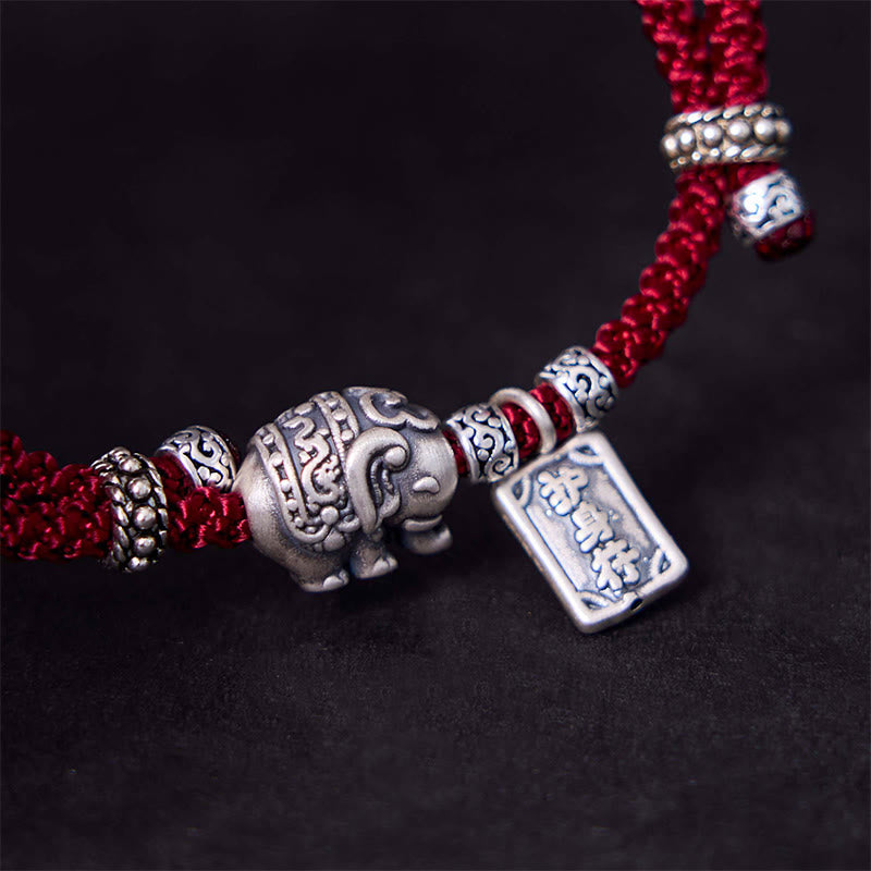 Buddha Stones 925 Sterling Silber Elefant Sicher und Wohl Amulett Charm Stärke Armband 