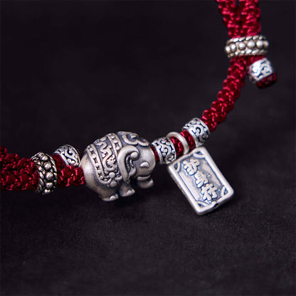 Buddha Stones 925 Sterling Silber Elefant Sicher und Wohl Amulett Charm Stärke Armband 