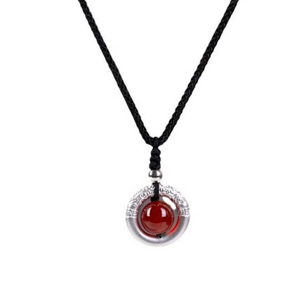 Collier avec pendentif en argent sterling 999 et agate rouge, pierre de Bouddha, boucle de paix et bénédiction