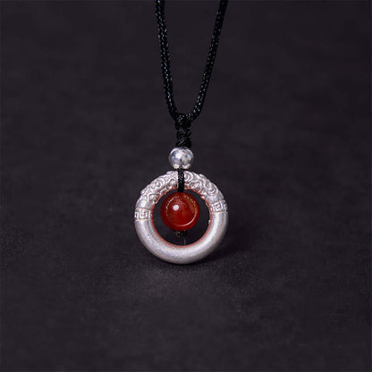 Collier avec pendentif en argent sterling 999 et agate rouge, pierre de Bouddha, boucle de paix et bénédiction