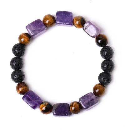 Bracelet de soutien en pierre de lave et améthyste cubique avec divers cristaux et pierres de Bouddha 