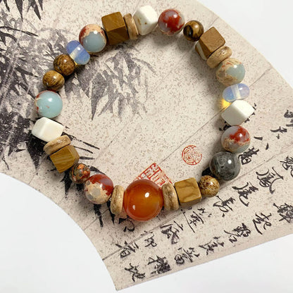 Buddha-Steine, roter Achat, Shoushan-Stein, weiß, türkis, ruhiges Segensarmband 