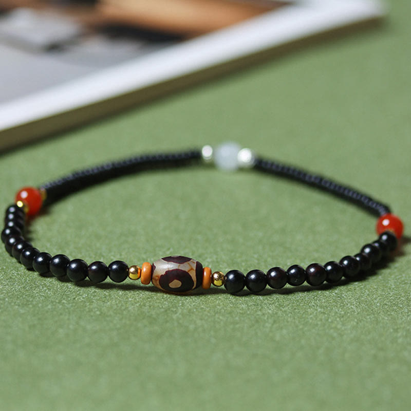 Buddha Stones Ebenholz Sandelholz Grün Sandelholz Dzi Perle Balance Calm Doppel Wickelarmband 