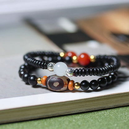 Buddha Stones Ebenholz Sandelholz Grün Sandelholz Dzi Perle Balance Calm Doppel Wickelarmband 