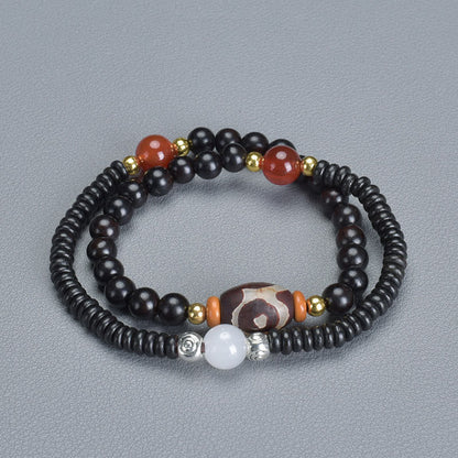 Buddha Stones Ebenholz Sandelholz Grün Sandelholz Dzi Perle Balance Calm Doppel Wickelarmband 
