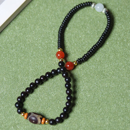 Buddha Stones Ebenholz Sandelholz Grün Sandelholz Dzi Perle Balance Calm Doppel Wickelarmband 