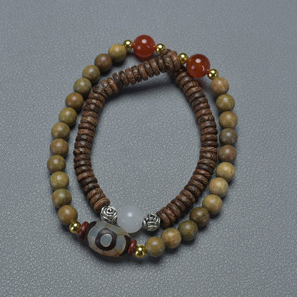 Buddha Stones Ebenholz Sandelholz Grün Sandelholz Dzi Perle Balance Calm Doppel Wickelarmband 