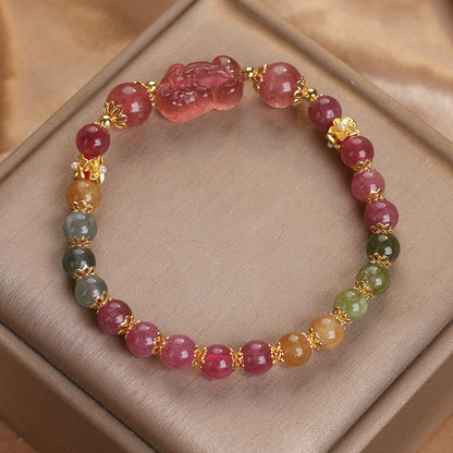 Buddha Stones Turmalin Erdbeerquarz Rosa Kristall PIXIU Liebesarmband 