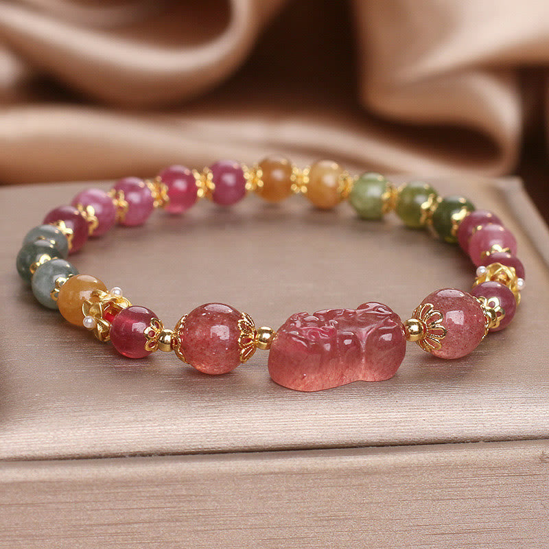 Buddha Stones Turmalin Erdbeerquarz Rosa Kristall PIXIU Liebesarmband 