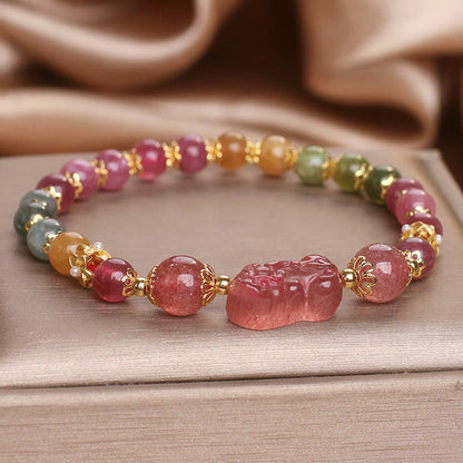 Buddha Stones Turmalin Erdbeerquarz Rosa Kristall PIXIU Liebesarmband 