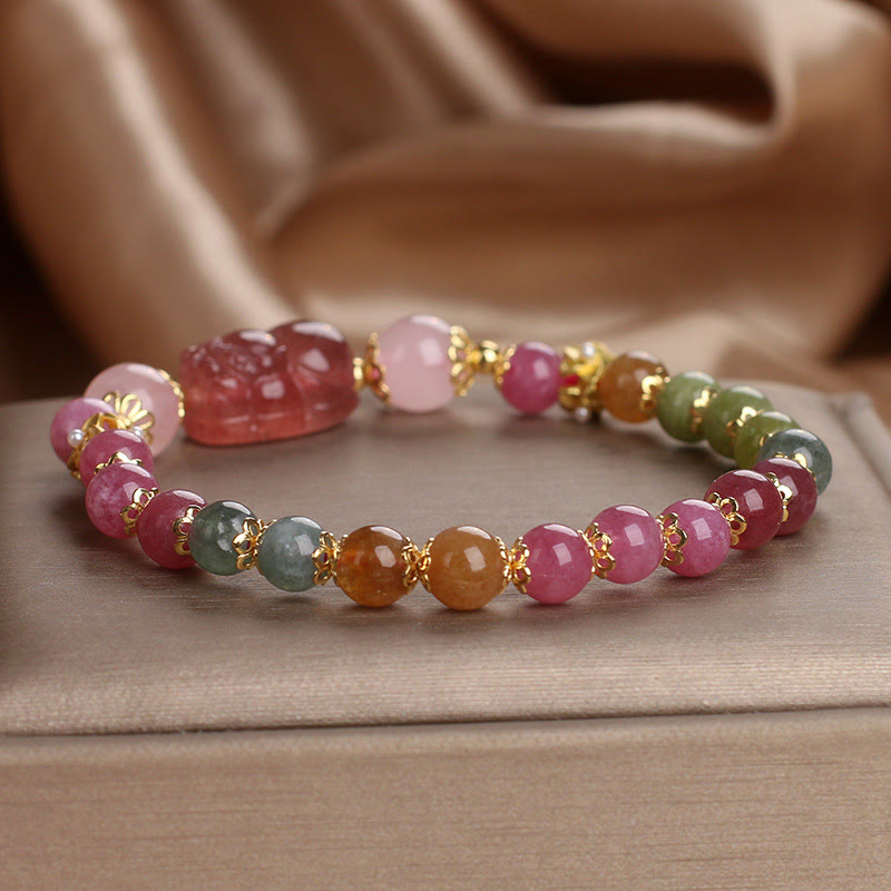 Buddha Stones Turmalin Erdbeerquarz Rosa Kristall PIXIU Liebesarmband 