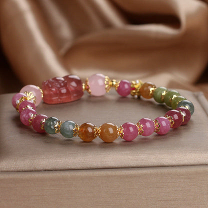 Buddha Stones Turmalin Erdbeerquarz Rosa Kristall PIXIU Liebesarmband 