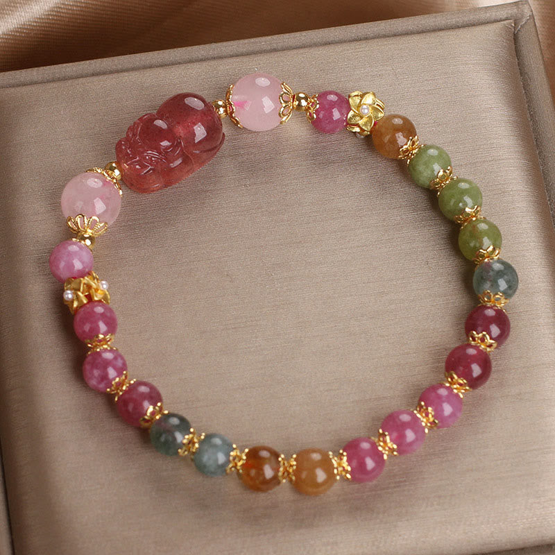 Buddha Stones Turmalin Erdbeerquarz Rosa Kristall PIXIU Liebesarmband 