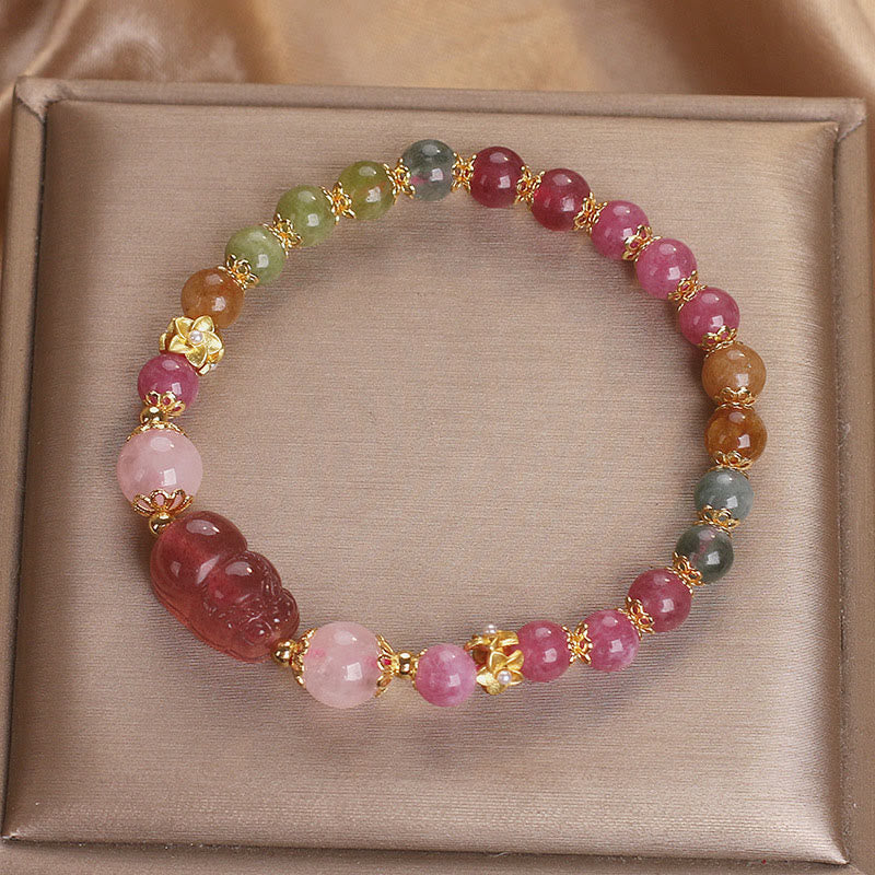 Buddha Stones Turmalin Erdbeerquarz Rosa Kristall PIXIU Liebesarmband 
