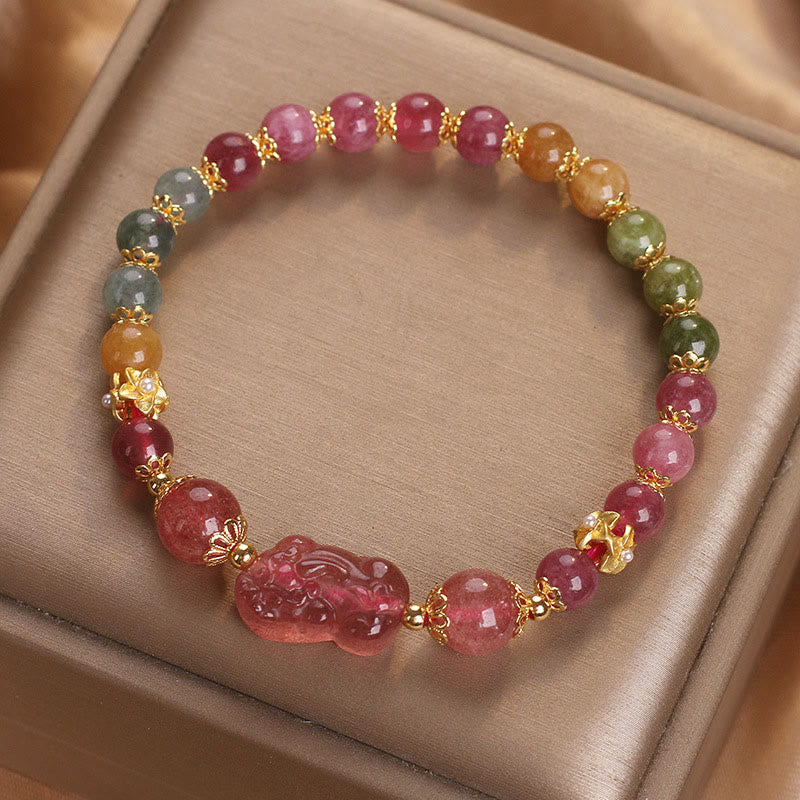 Buddha Stones Turmalin Erdbeerquarz Rosa Kristall PIXIU Liebesarmband 