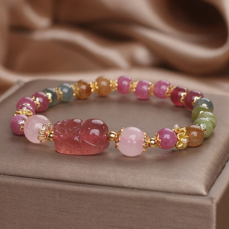 Buddha Stones Turmalin Erdbeerquarz Rosa Kristall PIXIU Liebesarmband 