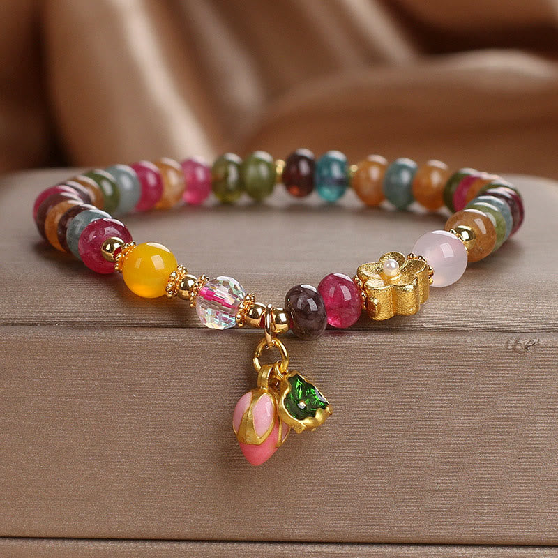 Bracelet de sagesse en tourmaline et graines de lotus avec pierres de Bouddha 
