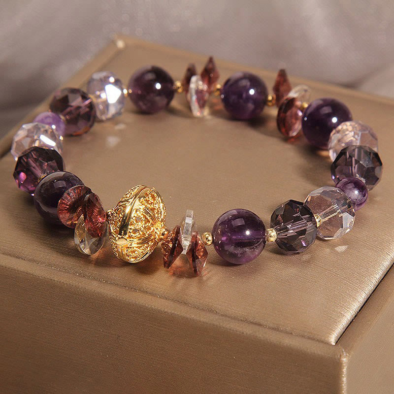 Bracelet de paix intérieure et de guérison en forme de citrouille, pierres de Bouddha, améthyste, cristal rouge et cristal blanc 